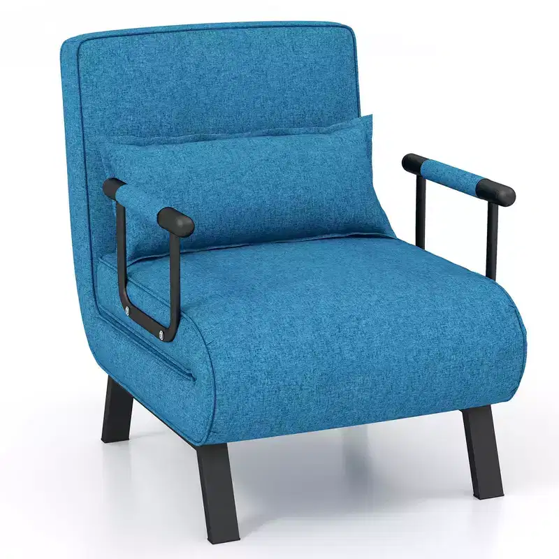 Folding 6 Position Armchair Lounge Couch Convertible Sleeper Bed w/ Pillow Blue