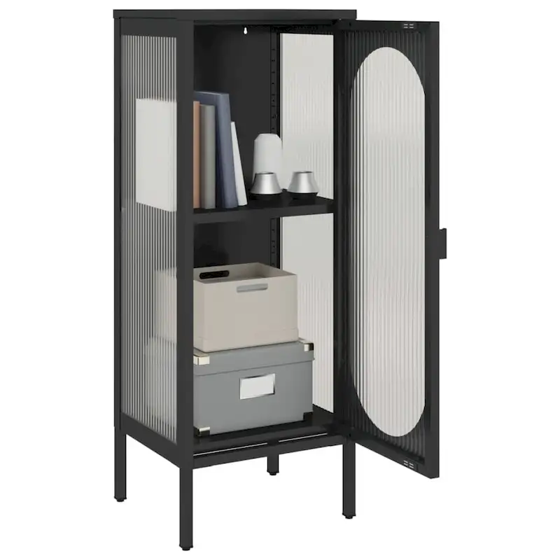 vidaXL Sideboard Black 15.7x13.8x41.3 Glass and Steel - 15.7 x 13.8 x 41.3