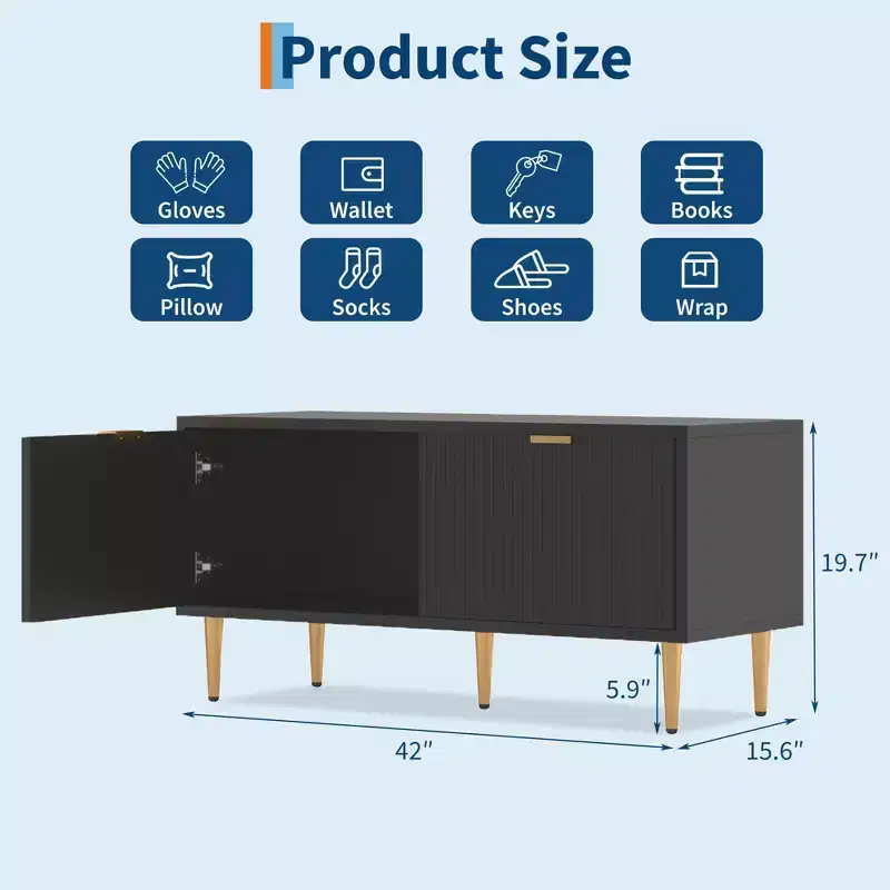 Shoe Storage Bench, 42 Wooden Storage Chest, Loads 300 lb, Easy Assembly, Storage Ottoman Bench for Entryway Bedroom Living Room