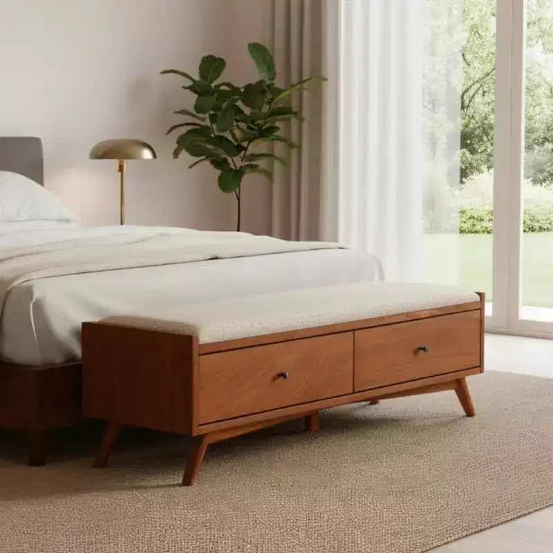 Mid-Century Modern Bench, Chestnut