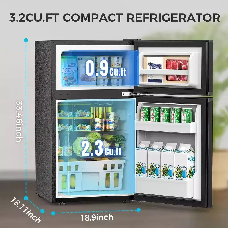 ZAFRO 3.1 Cu.Ft Mini Fridge with Freezer - 2-Door Compact Refrigerator with Adjustable Glass Shelves for Bedroom, Dorm, Office, Apartment