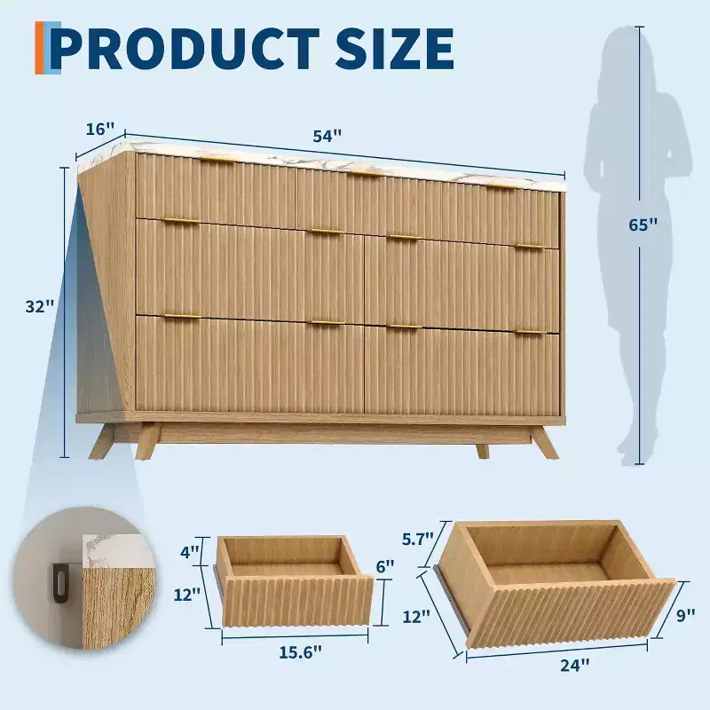 Engineered Wood 7-Drawer Fluted Dresser 53.94''W x 32''H
