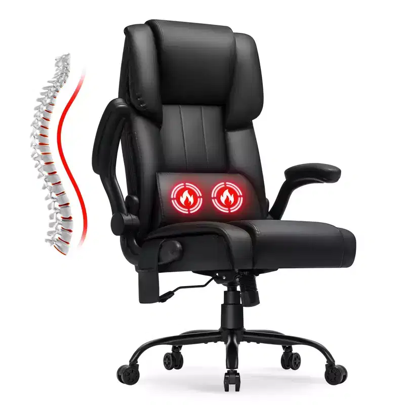 Hoffree Heated Massage Executive Office Chair with Flip-up Armrests, Footrest & Reclining Backrest
