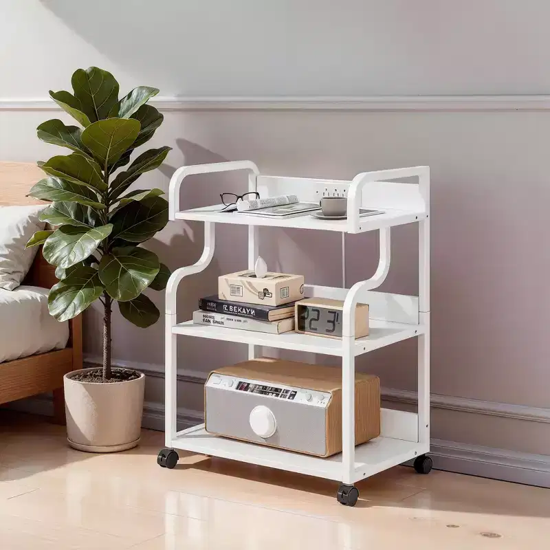 VECELO 3-Tier Storage Cabinet, Large Printer Stand with Charging Station, Rolling Storage Cart with Wheels for Office or Living Room, White