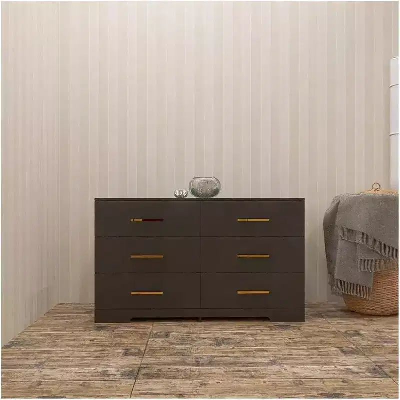 Black color Large 6 drawers chest of drawer dressers table with golden handle