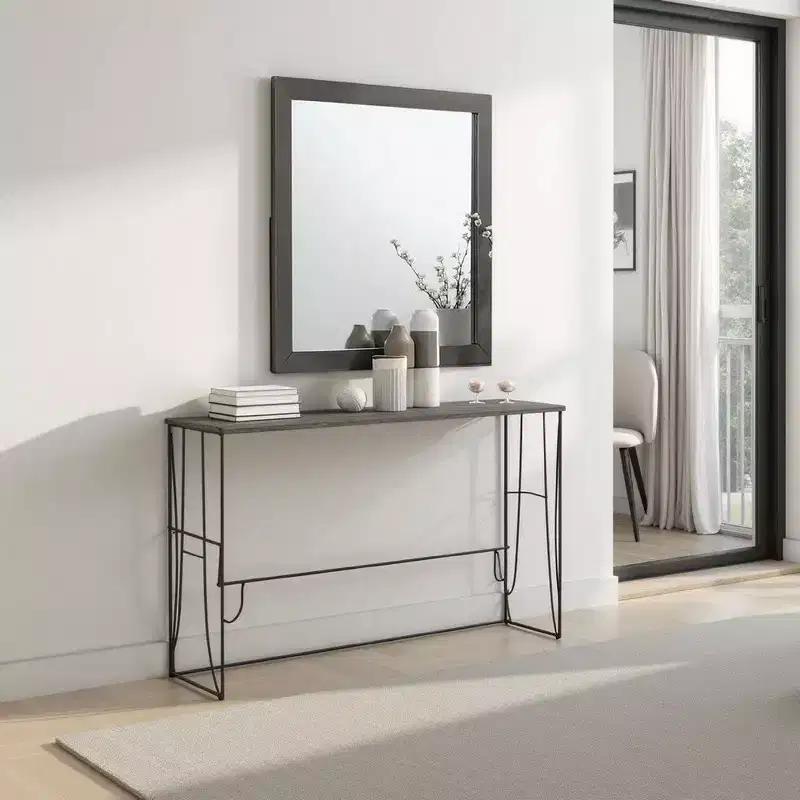 Royal Hampton Dresser Mirror, Modern Metallic Gray Solid Wood Frame, 38 Inch