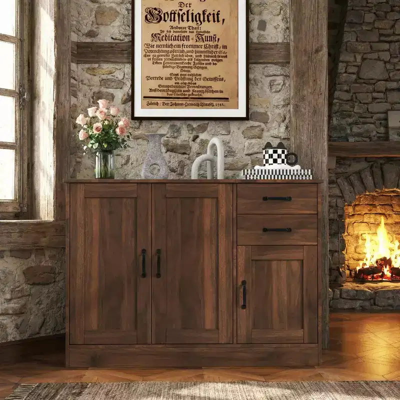 43.3 Modern Wood Buffet Sideboard with Doors & Drawers Storage Cabinet