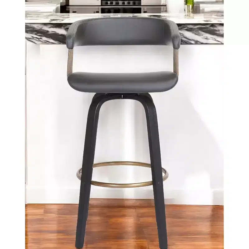 HomeRoots 26 Gray And Black Faux Leather Swivel Counter Height Bar Chair