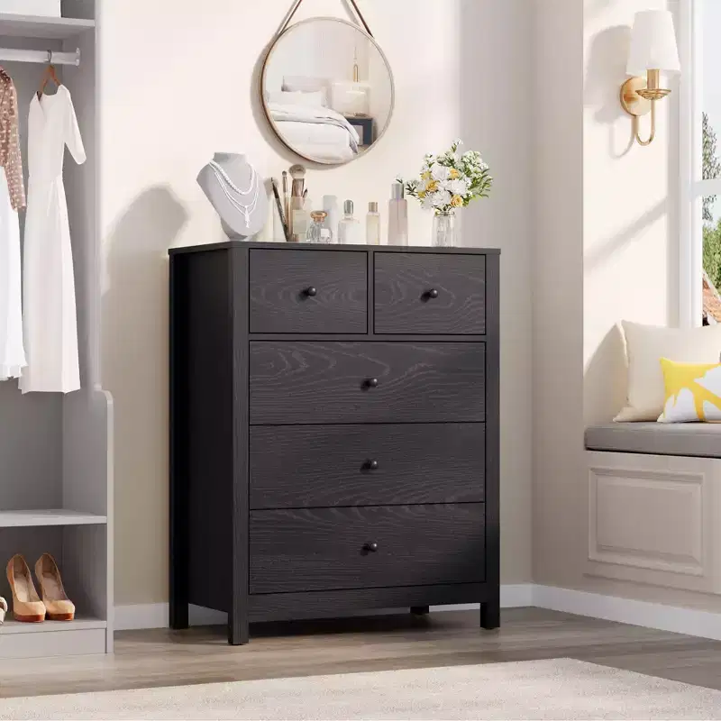 5-Drawer Dresser - 55 Tall Modern Wooden Storage Organizer with Anti-Tip Design for Bedroom, Living Room, Entryway, Hallway & Home Office