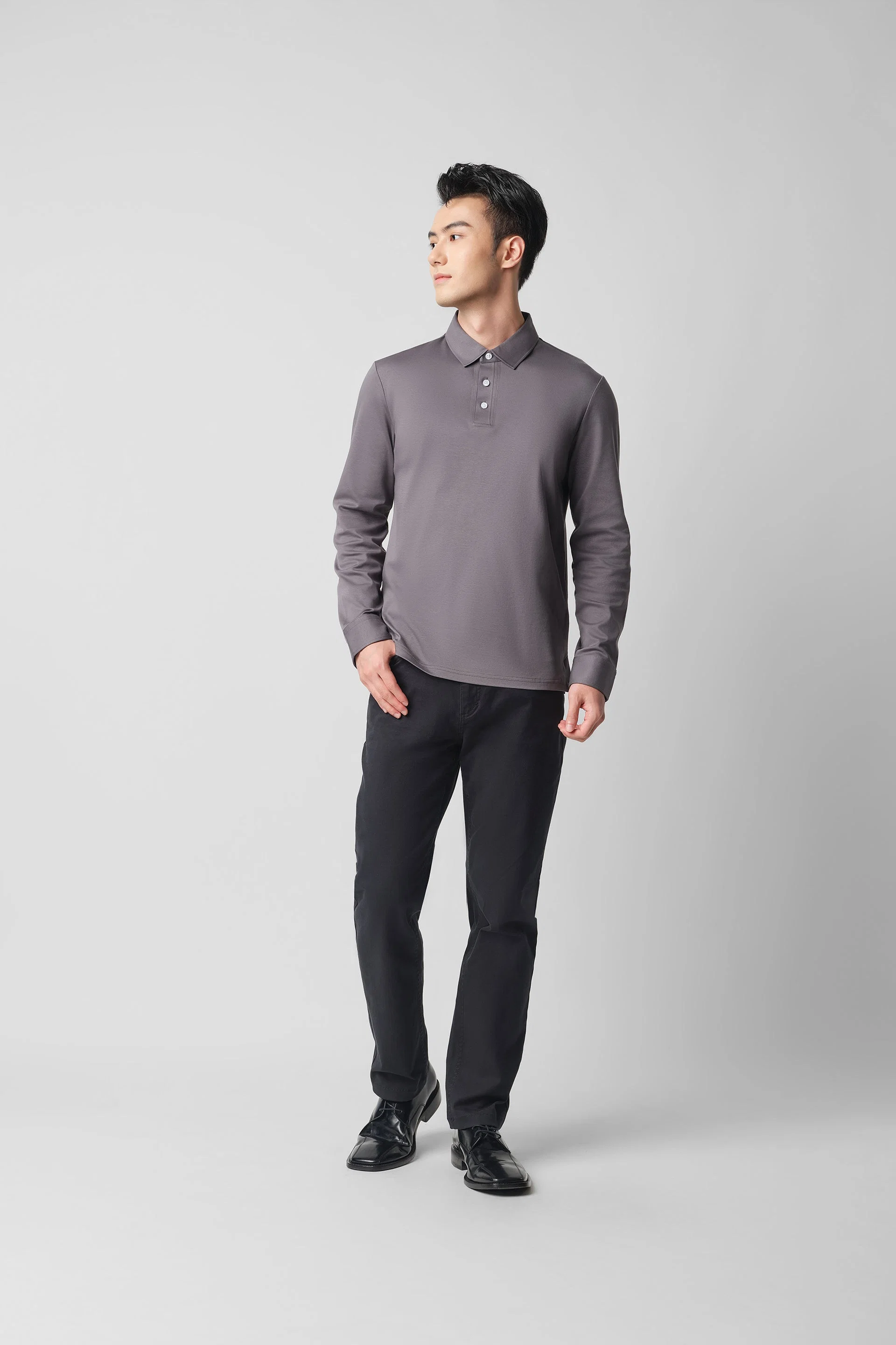 Long Sleeve Polo – Grey