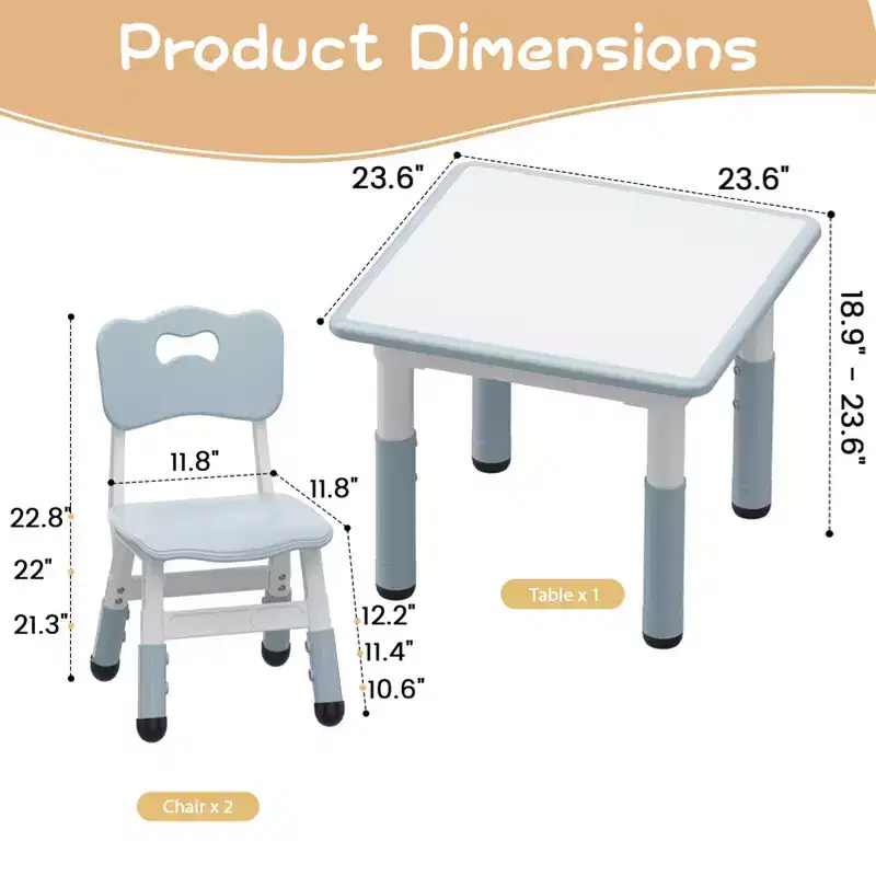Height Adjustable Kids Table & 2 Chairs Set - Graffiti Desktop, Non-Slip Design - Perfect for Toddlers in Home Daycare & Preschool