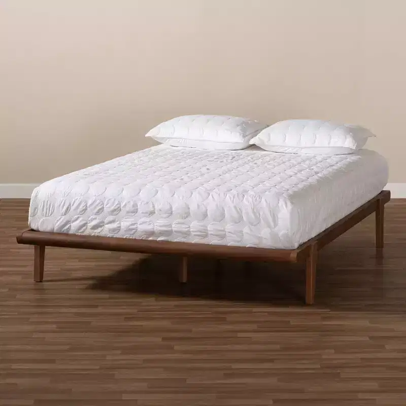 Walnut Finished Wood Platform Bed Frame