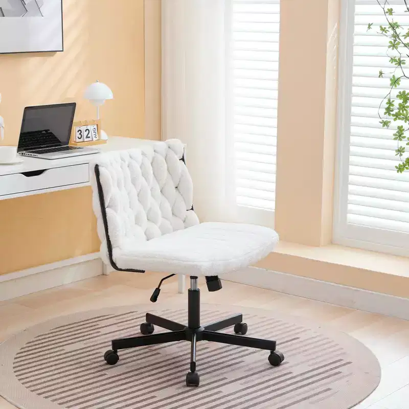Rolling Desk Chair, Gray Fabric Criss Cross Chair, Swivel Home Office Chair with Wheels, Wide Seat Computer Task Chair, Height Adjustable Vanity Chair