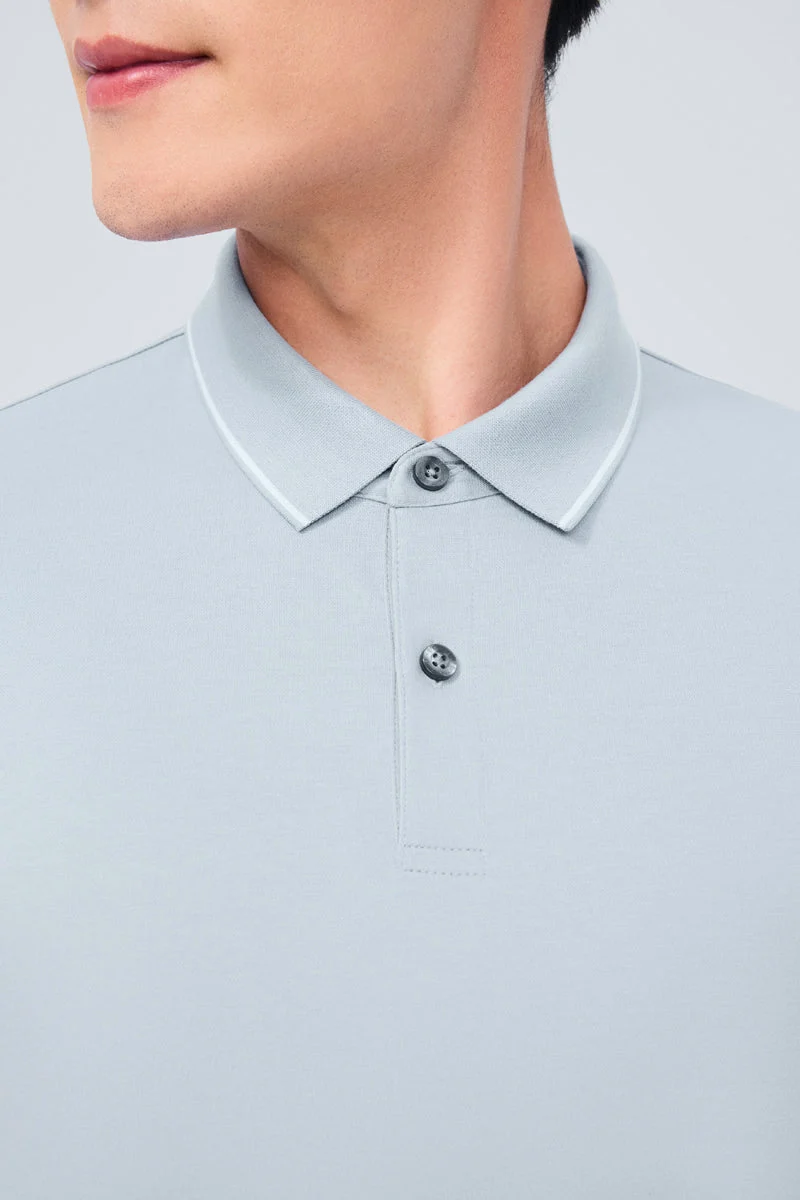 Waffle-Knit Buttonless Polo – Coral Red