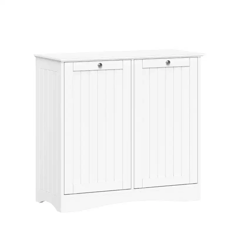 RiverRidge Home Ashland Double Tilt Out Laundry Hamper Cabinet with Removable Cloth Storage Bags White
