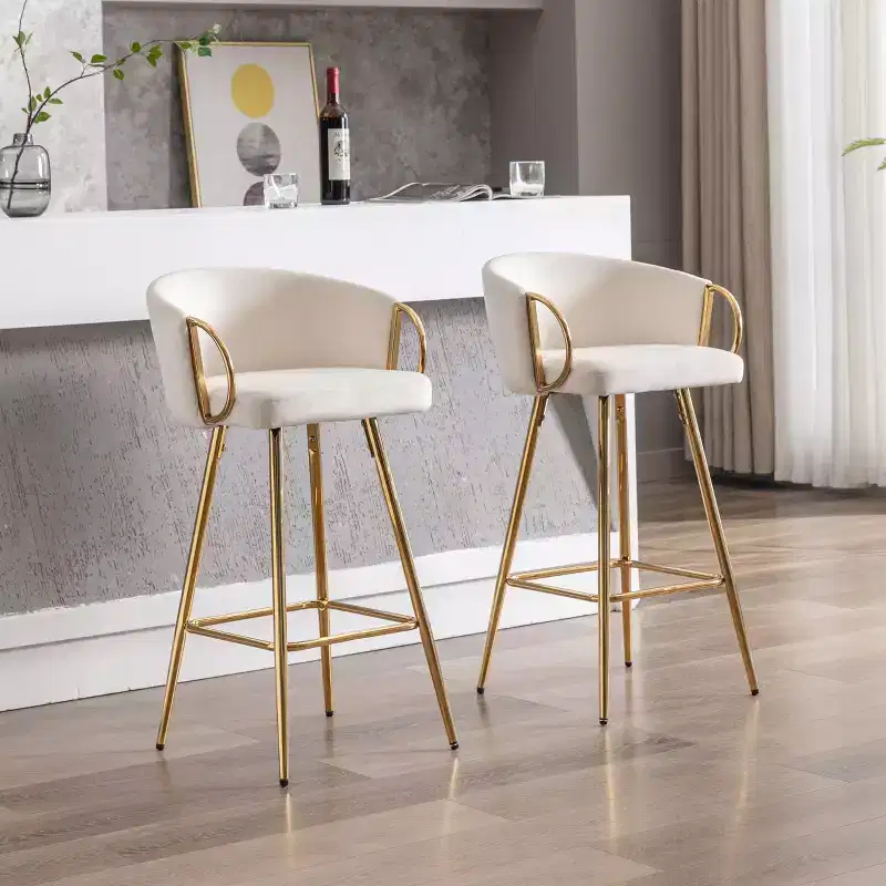 Okak 30 Inch Bar Stools Counter Height Set of 2, Upholstery Barstools with Chrome Footrest&Velvet Backrest, Bar Chairs for Kitchen