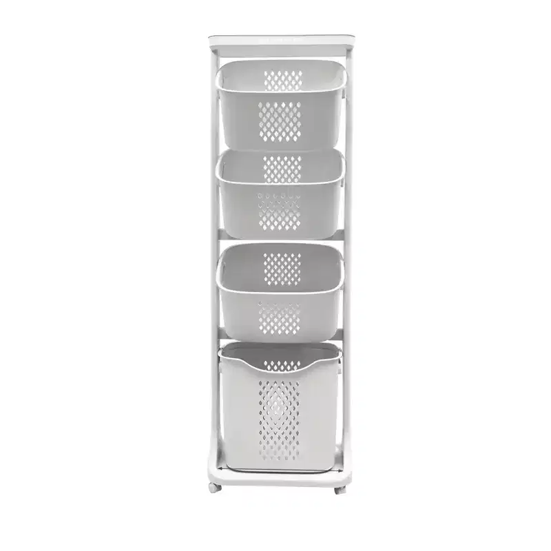 4-Tier Laundry Basket Sorter, Rolling Laundry Storage Organizer with Removable Wheels, Bathroom Dirty Clothes Cart, White