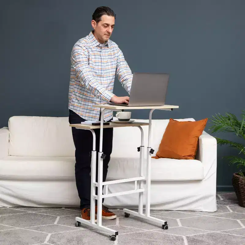 White Rolling Sit/Stand Desk with Side Storage