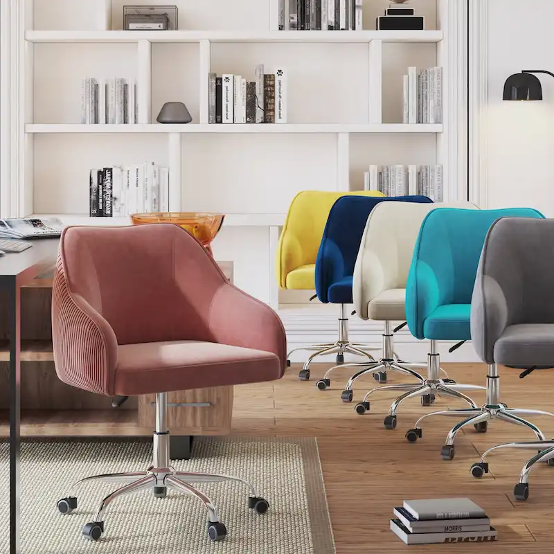 Velvet Upholstered Adjustable Ergonomic Office Chair