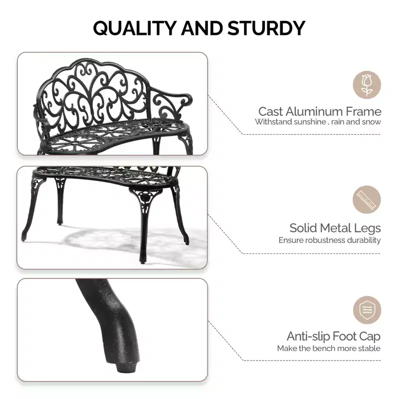 Karl Home | 38.5-Inch Cast Aluminum Garden Bench