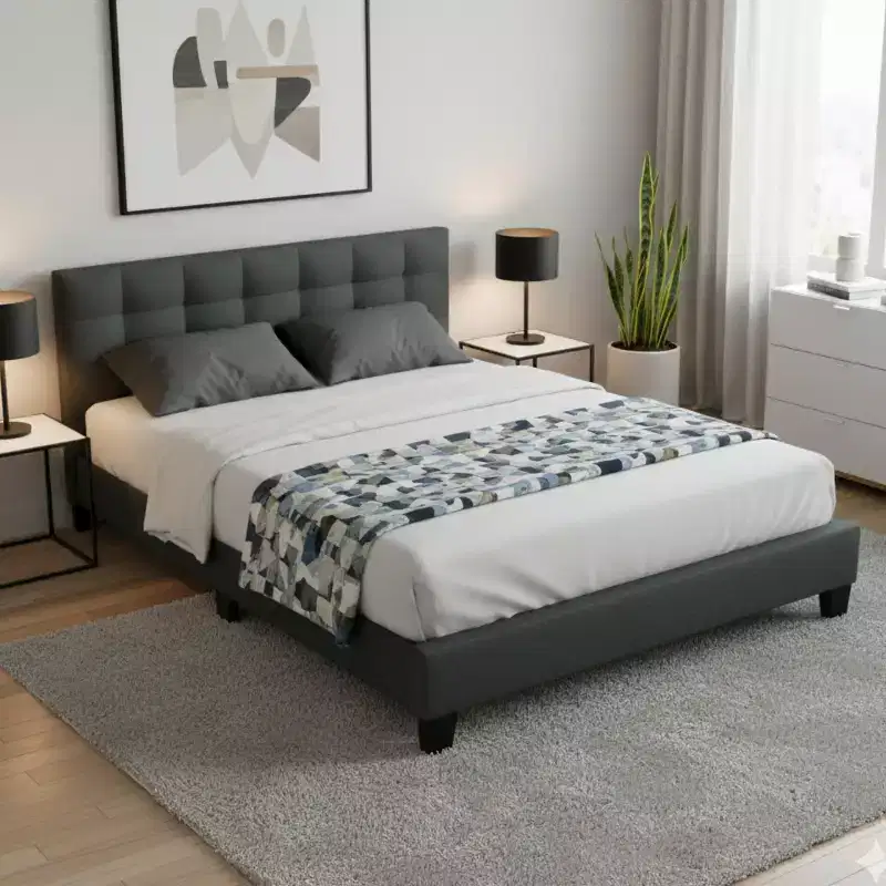 Lucas Contemporary Wood Upholstered Platform Bed with Square Tufted Headboard