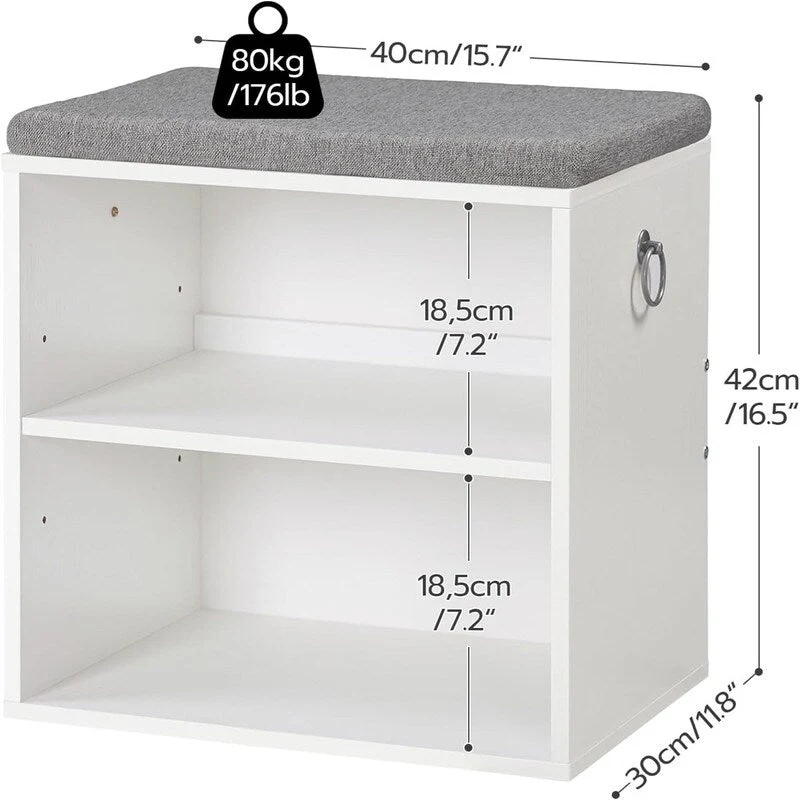 Small Shoe Bench with Cushion - 11.8D x 15.7W x 16.5H