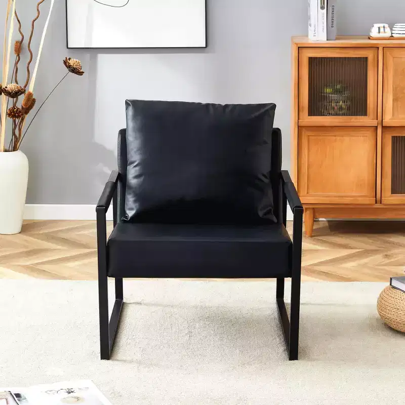 Classic Black PU Leather and Metal Frame Sofa - Ergonomically Designed, Perfectly Blending Modern and Industrial Styles