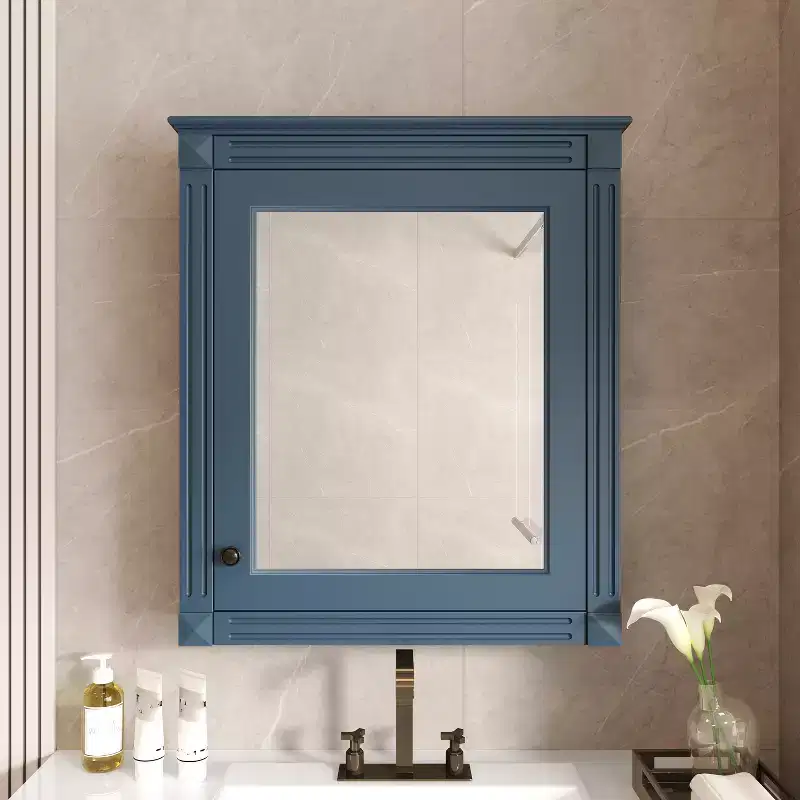 27 Wall Mounted Bathroom Storage Cabinet with Mirror Medicine Cabinet with Height Adjustable Shelf Blue