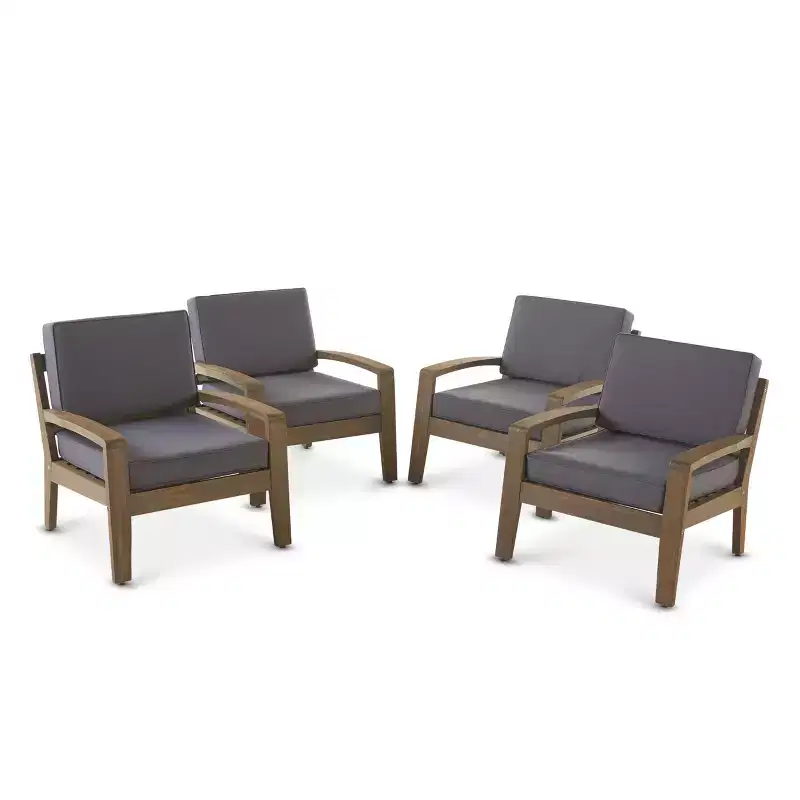 Christopher Knight Home Grenada Outdoor Acacia Wood Club Chairs with Cushions (Set of 4)