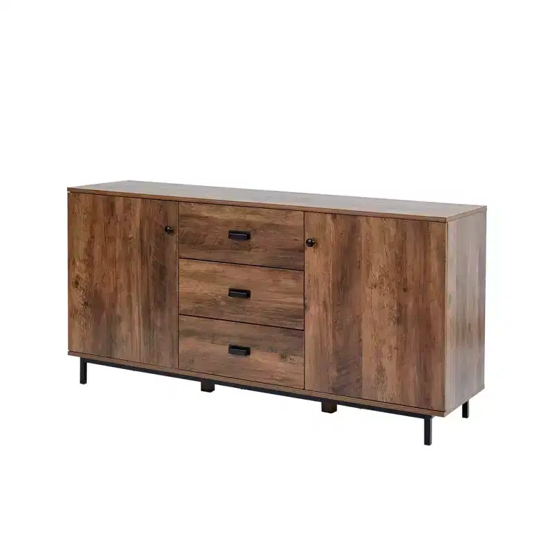 Brooklyn Sideboard with Metal Legs and Handles Brown - Teamson Home: MDF Frame, Veneer Finish, 2 Doors, 3 Drawers, 6 Shelves