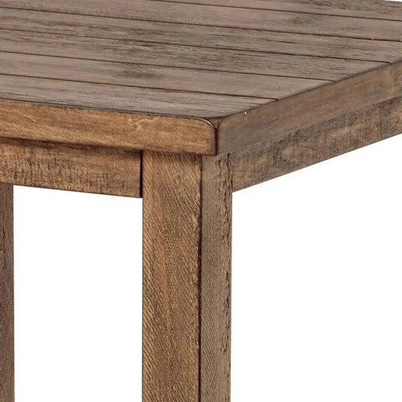 Side End Table, 1 Shelf, Distressed Brown Wood, Square 20 Inch