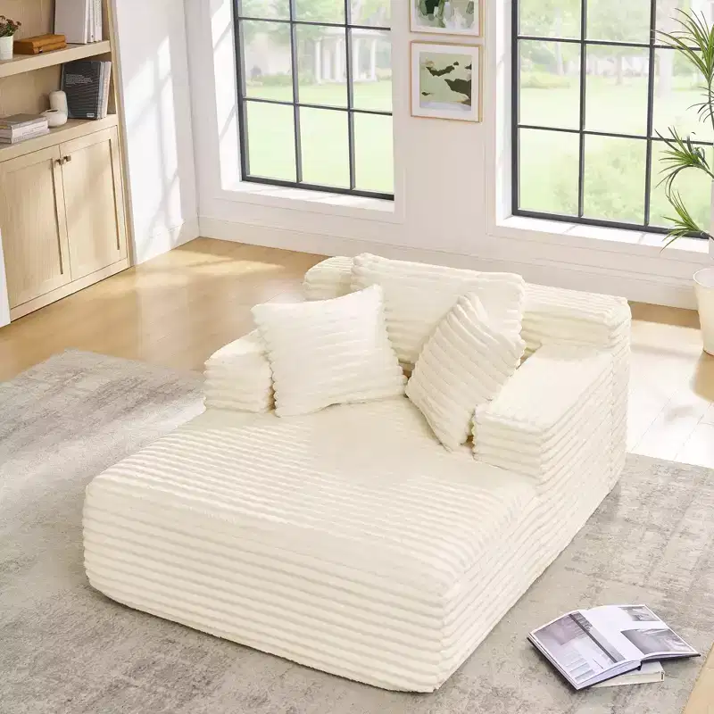 Modern Comfy Chaise Lounge Sleeper Sofa Bed with Pillows,Corduroy Upholstered Deep Seat Futon Sofa Couch for Living Room
