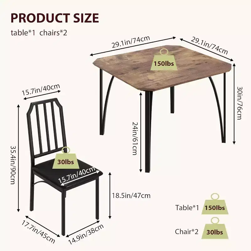 3/ 5 Pieces Dining Table Set for 2/ 4, Small Kitchen Table with Upholstered Chairs, Kitchen Table Chairs Set of 2/ 4, Ideal for Home