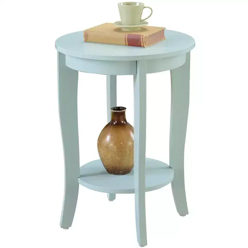 Round Accent End Table with Lower Shelf, Curved Legs and Smooth Finish Ideal for Living Room or Bedroom Corners