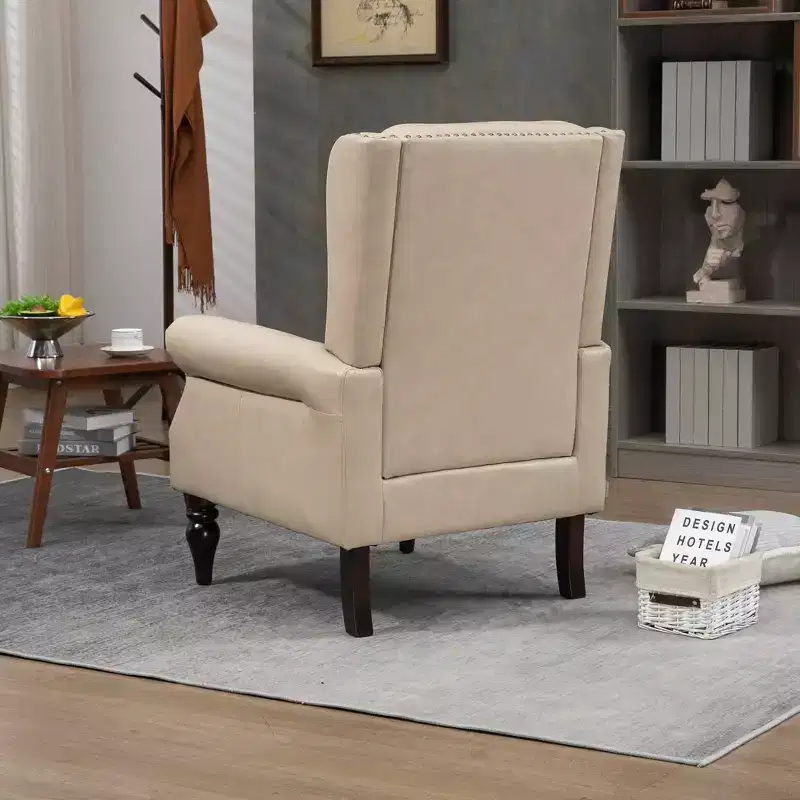 Wood Frame Armchair, Sturdy Wood Legs, Living Room Bedroom, Black PU