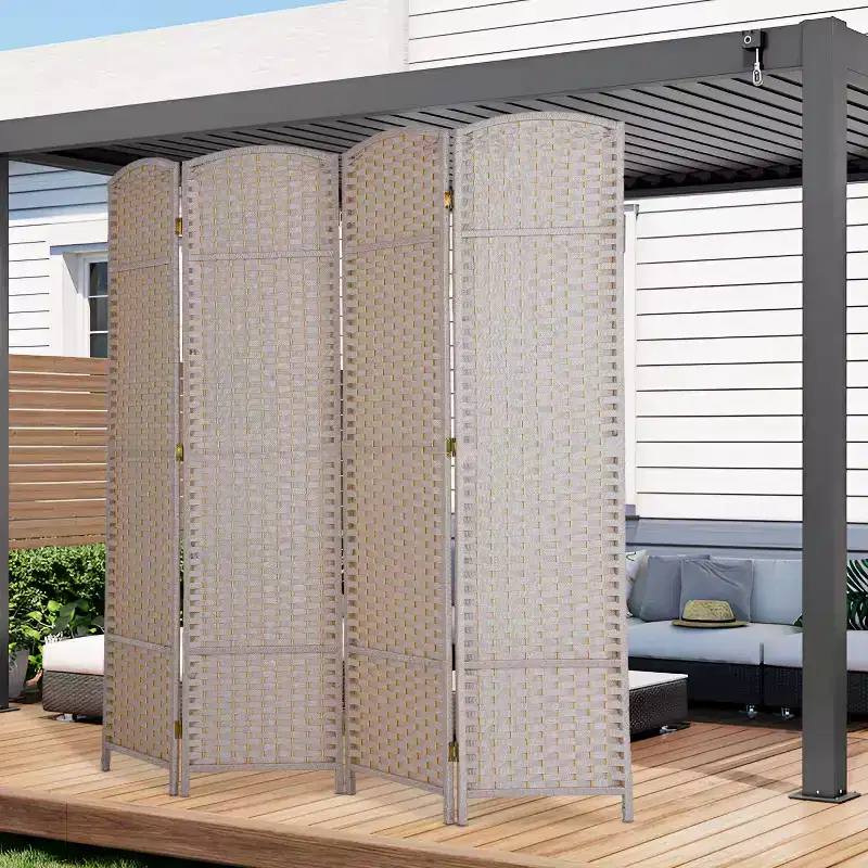 Round Top Woven Room Divider - 4/6/8-Panel Foldable Partition Screen