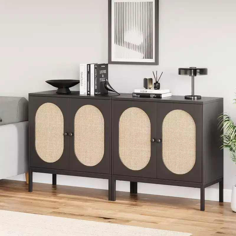Whizmax Buffet Cabinet Rattan Storage Cabinet with Doors and Shelves, Accent Cabinet Sideboard for Living Room, Dining Room, Hallway