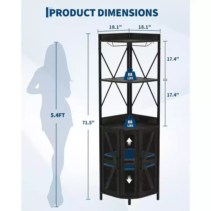 4-Tier Corner Storage Shelf, Freestanding Foldable Cabinet, Industrial Metal and Wood Rack for Small Spaces