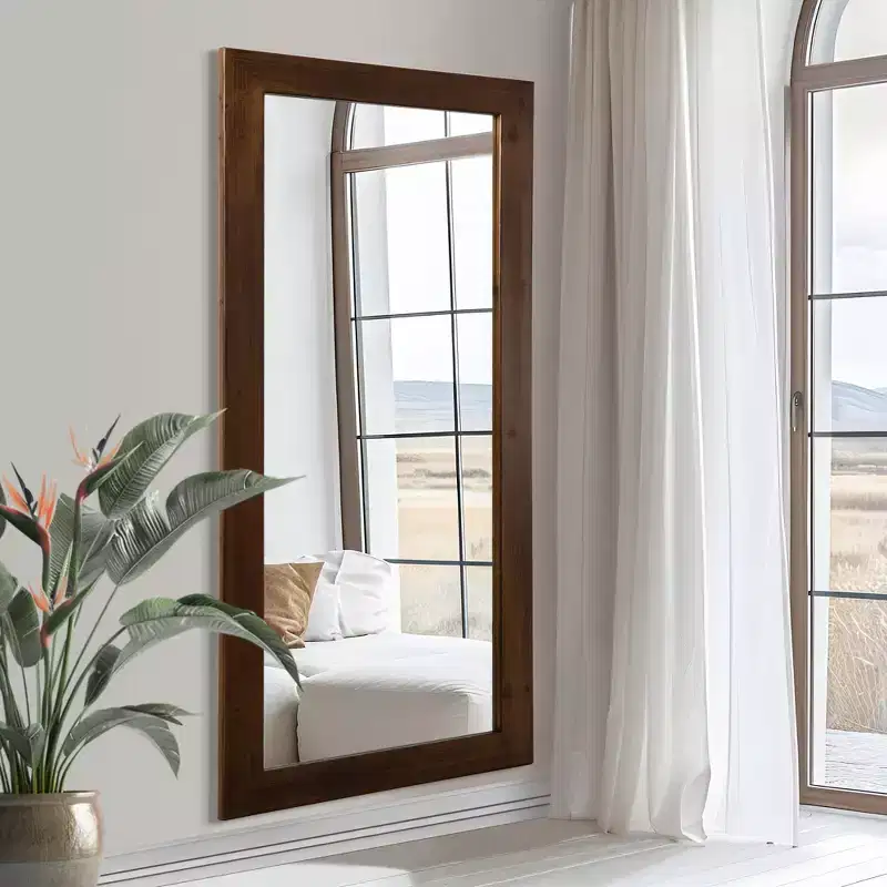 PexFix 31 in. W x 71 in. H Full-Length Rectangular Solid Wood Framed Wall Mirror in Walnut