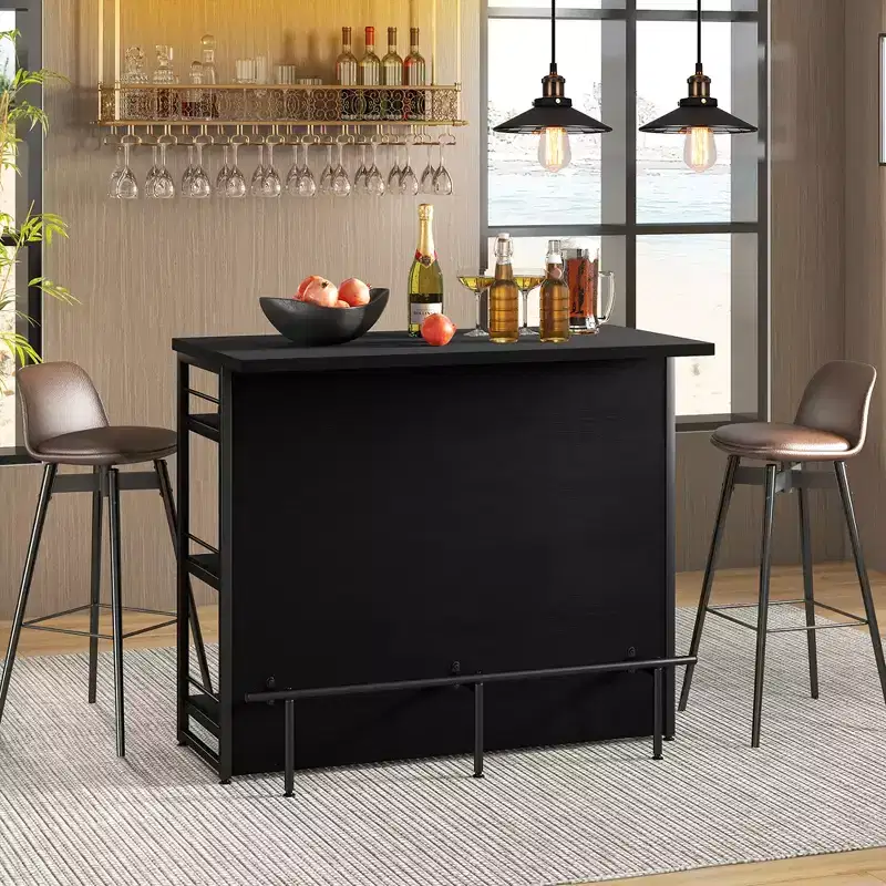 Costway Industrial Kitchen Island Bar Table 4-Tier Storage Shelf Drinks Rack Glass Holders Black/Rustic Brown