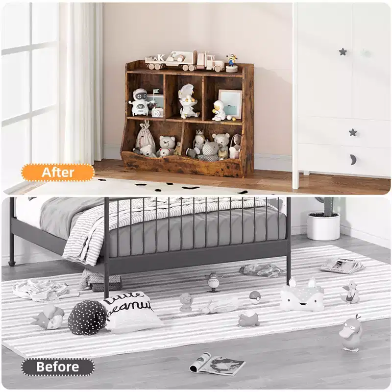 Kids Toy Storage Cabinet with 3 Open Shelves and 2 Tilt Bins