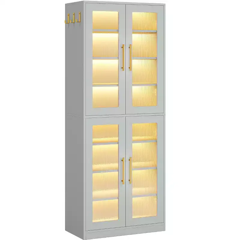 Shoe Cabinet with LED Lights, 8-Tier Shoe Organizer with Adjustable Shelf and Acrylic Doors, Holds 16 Pairs