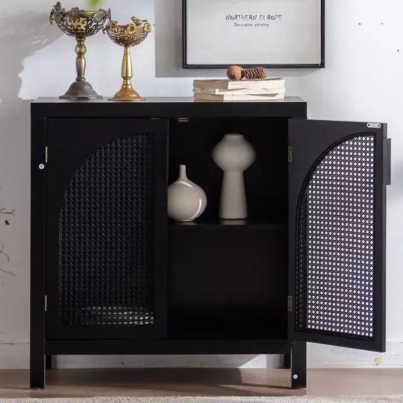 Bevier Mid-Century Rattan Sideboard Buffet Cabinet with Adjustable Shelves