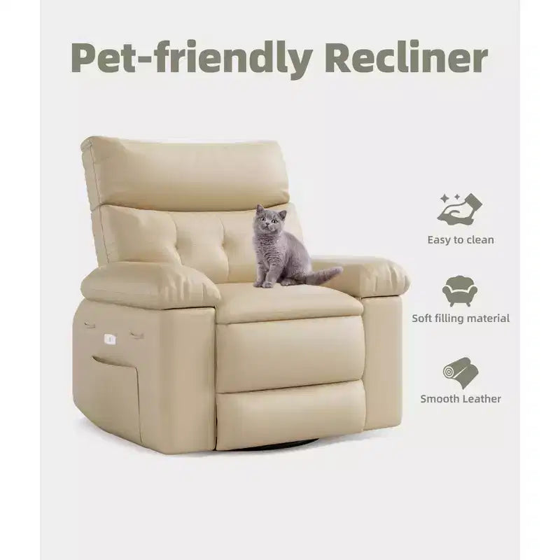 Living Room Manual Massage Chair, 360-Degree Rotating Massage Chair with Remote Control, PU Leather Leisure Chair with Side Pockets