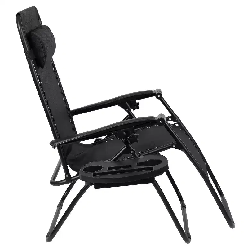 Merrick Lane Set of 2 Folding Mesh Upholstered Zero Gravity Chair with Removable Pillow and Cupholder Tray