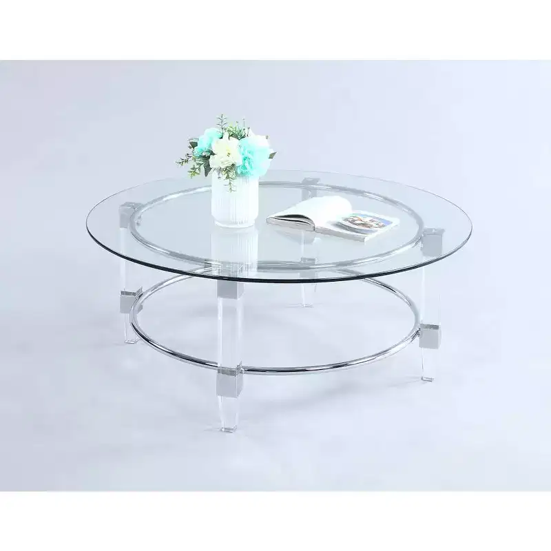 Chintaly Imports,Contemporary Round Glass Top Cocktail Table
