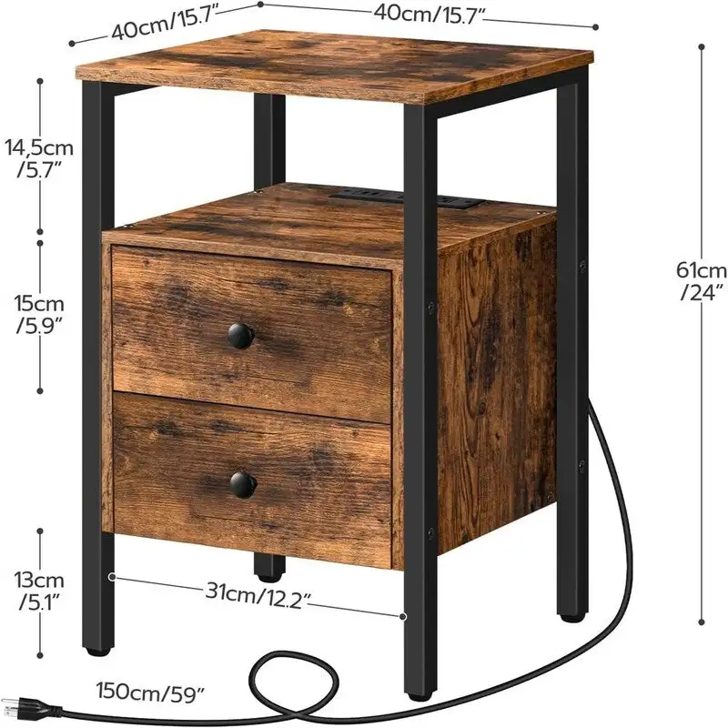 Bedside Table with Charging Station