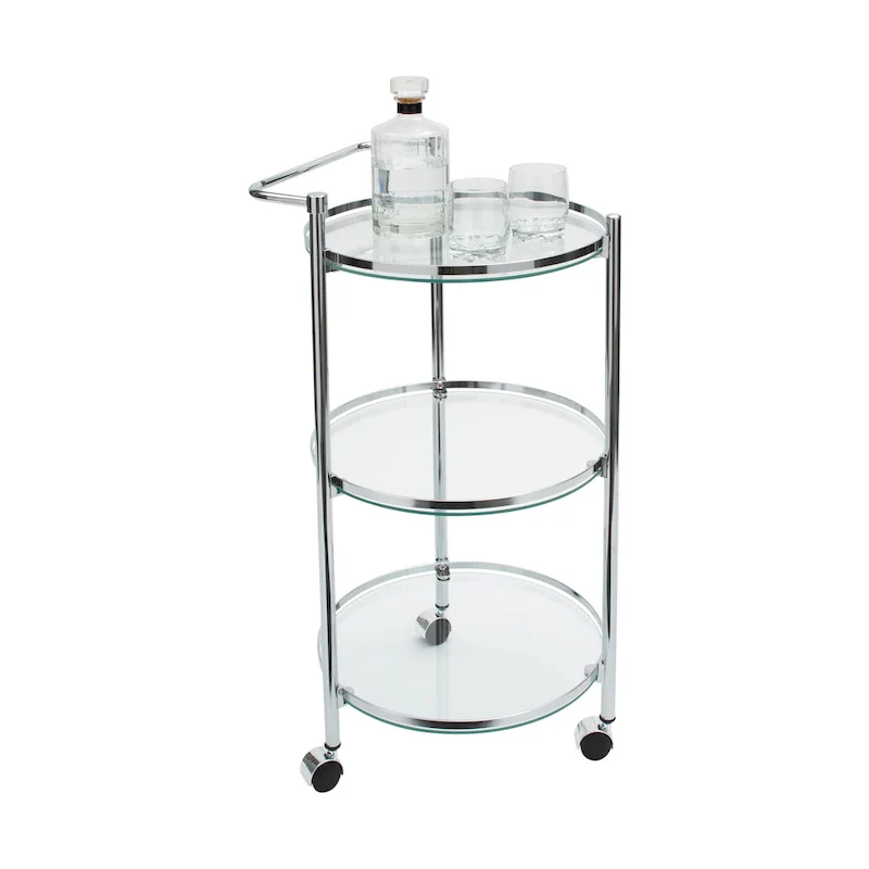 Circular Tempered Glass Rolling Serving Cart - 15.25 x 16.75 x 29.75