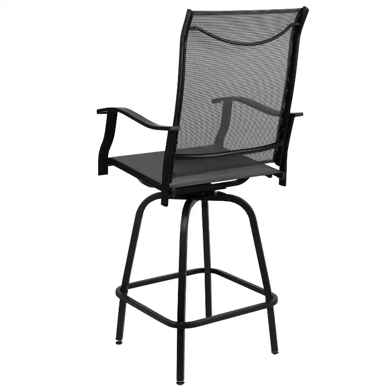 Merrick Lane Set of 2 Brett High Back Bar Height Swivel Patio Stools with Powder Coated Metal Frames and Textilene Upholstery