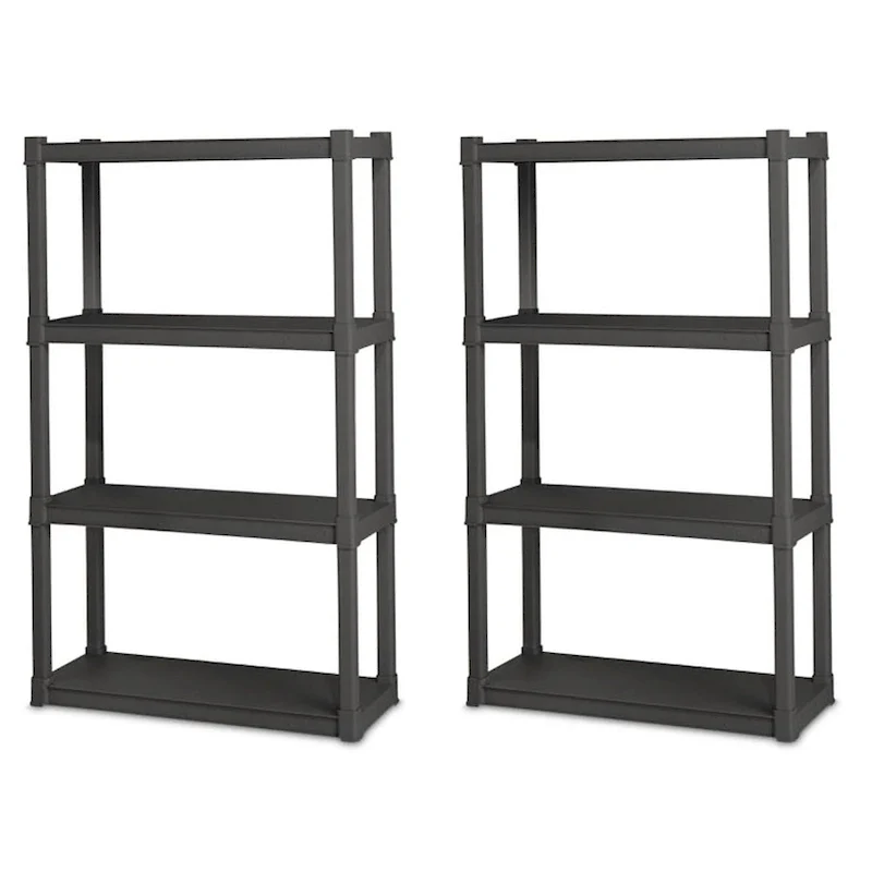 Plastic Indoor Outdoor 4-Shelf Shelving Unit, Gray, 2-Pack